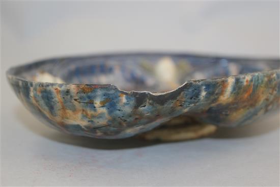 A French Palissy style lead glazed earthenware oval dish, 16th / 17th century, 23cm, rim chip and restoration
